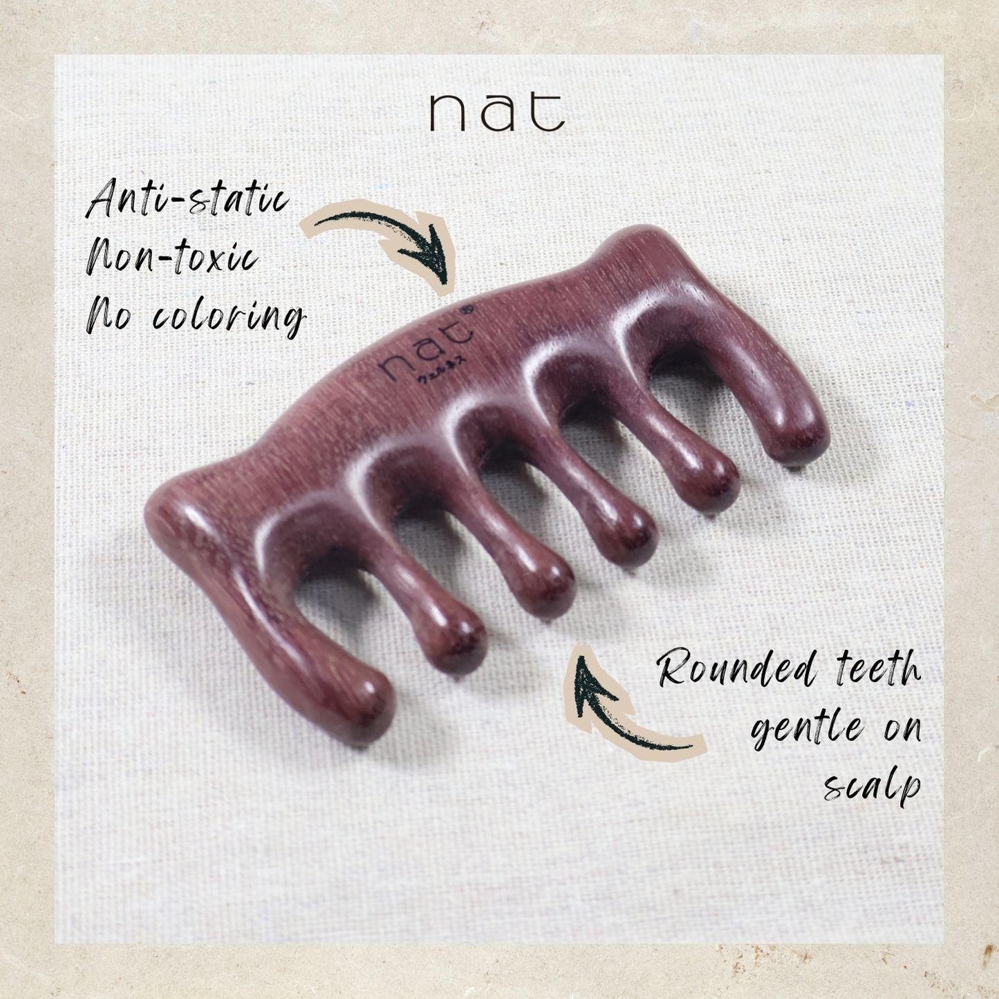 NAT Natural Purpleheart Wood Wooden Massage Anti-Static Gua Sha Scalp Boost Comb - 9968