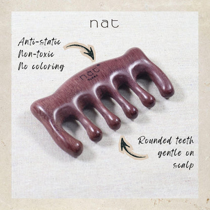 NAT Natural Purpleheart Wood Wooden Massage Anti-Static Gua Sha Scalp Boost Comb - 9968