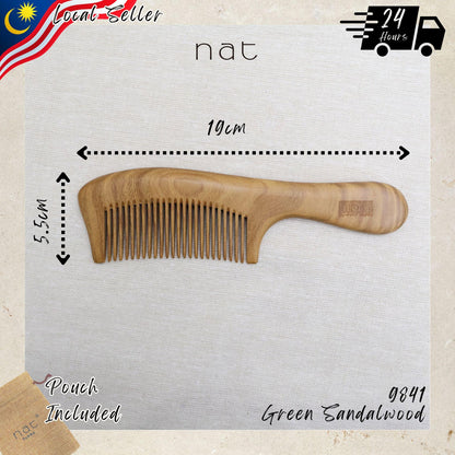 NAT Natural Green Sandalwood Fine Tooth Anti-Static Soft Care Hair Comb - 9841
