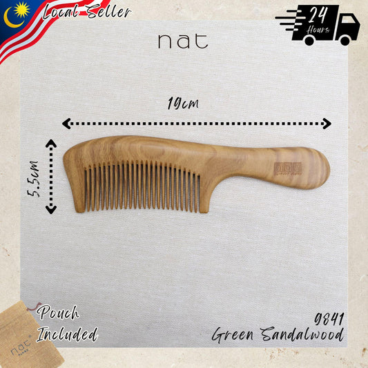 NAT Natural Green Sandalwood Fine Tooth Anti-Static Soft Care Hair Comb - 9841