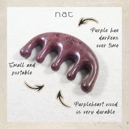 NAT Natural Purpleheart Wood Wooden Massage Anti-Static Gua Sha Detangle Comb - 9960