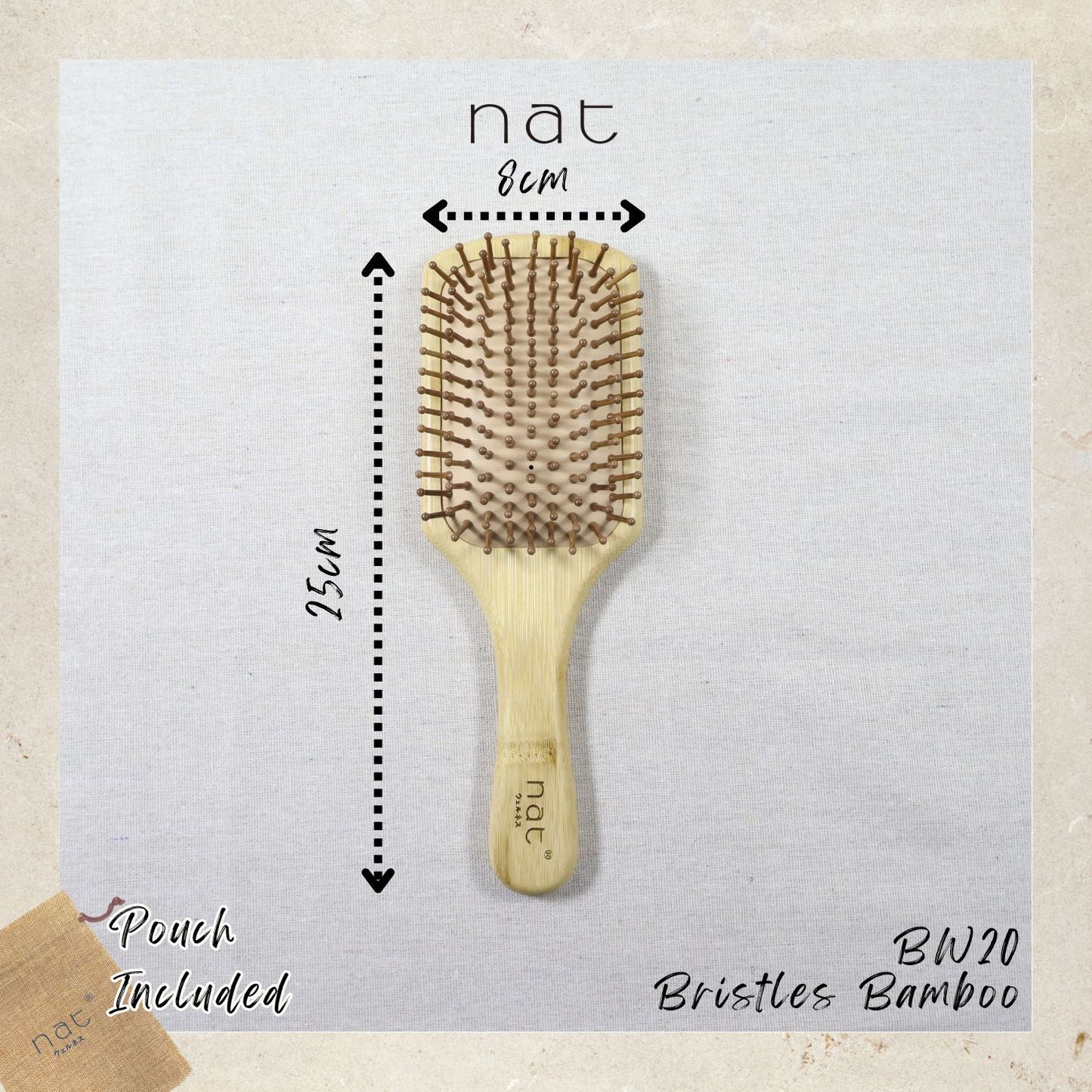 NAT Natural Wood & Bamboo Anti-Static Non-Toxic Hair Scalp Massaging Brushes