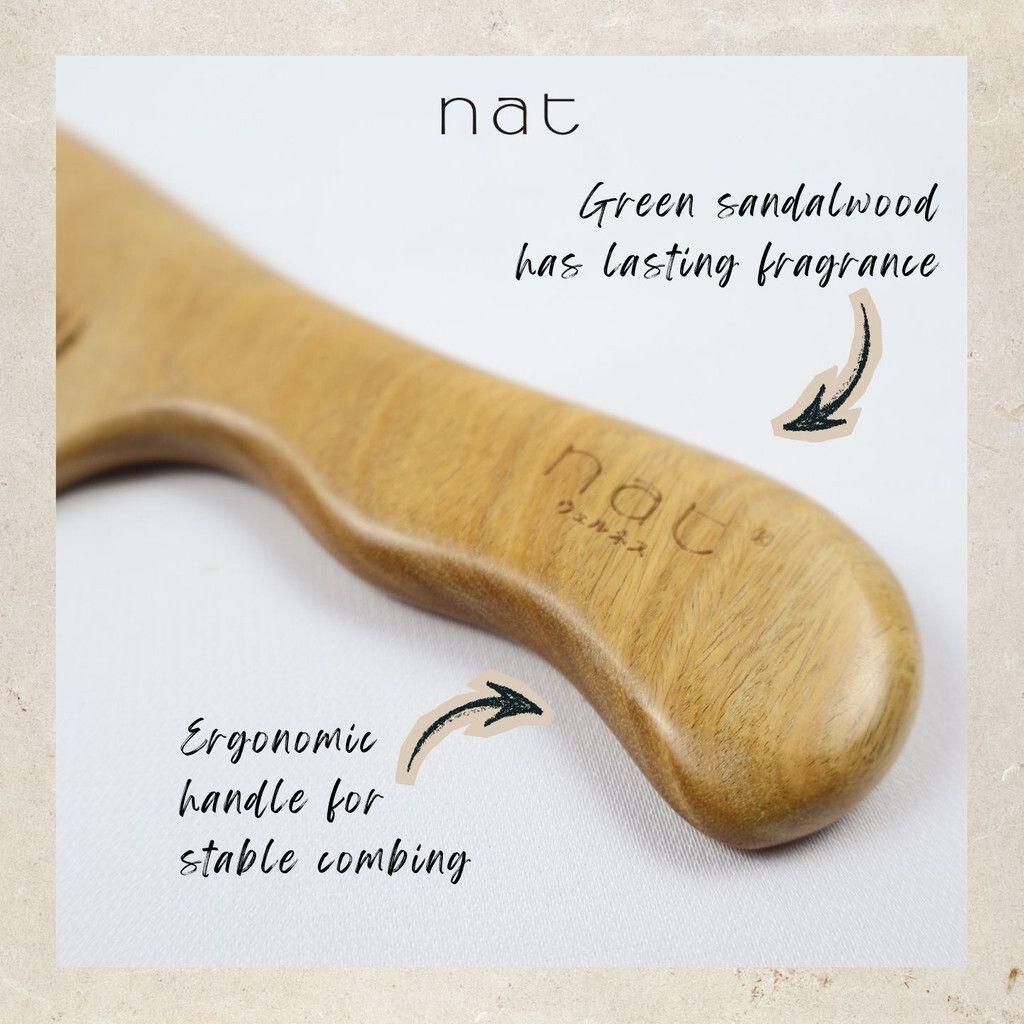 NAT Natural Green Sandalwood Narrow Tooth Anti-Static Ergonormic Comb Hair Accessories - 9861