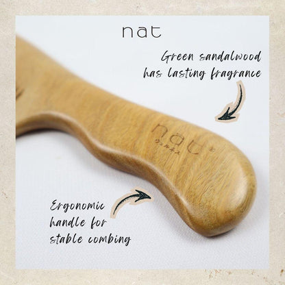 NAT Natural Green Sandalwood Narrow Tooth Anti-Static Ergonormic Comb Hair Accessories - 9861