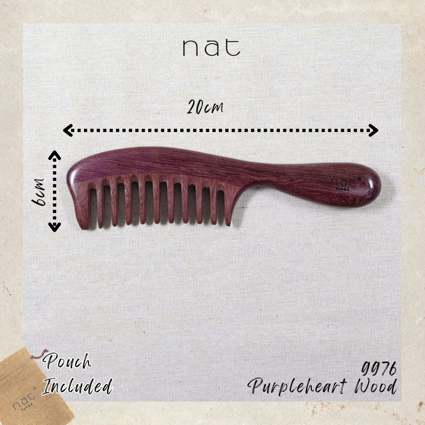 NAT Natural Purpleheart Hardwood Wooden Anti-Static Wood Combs
