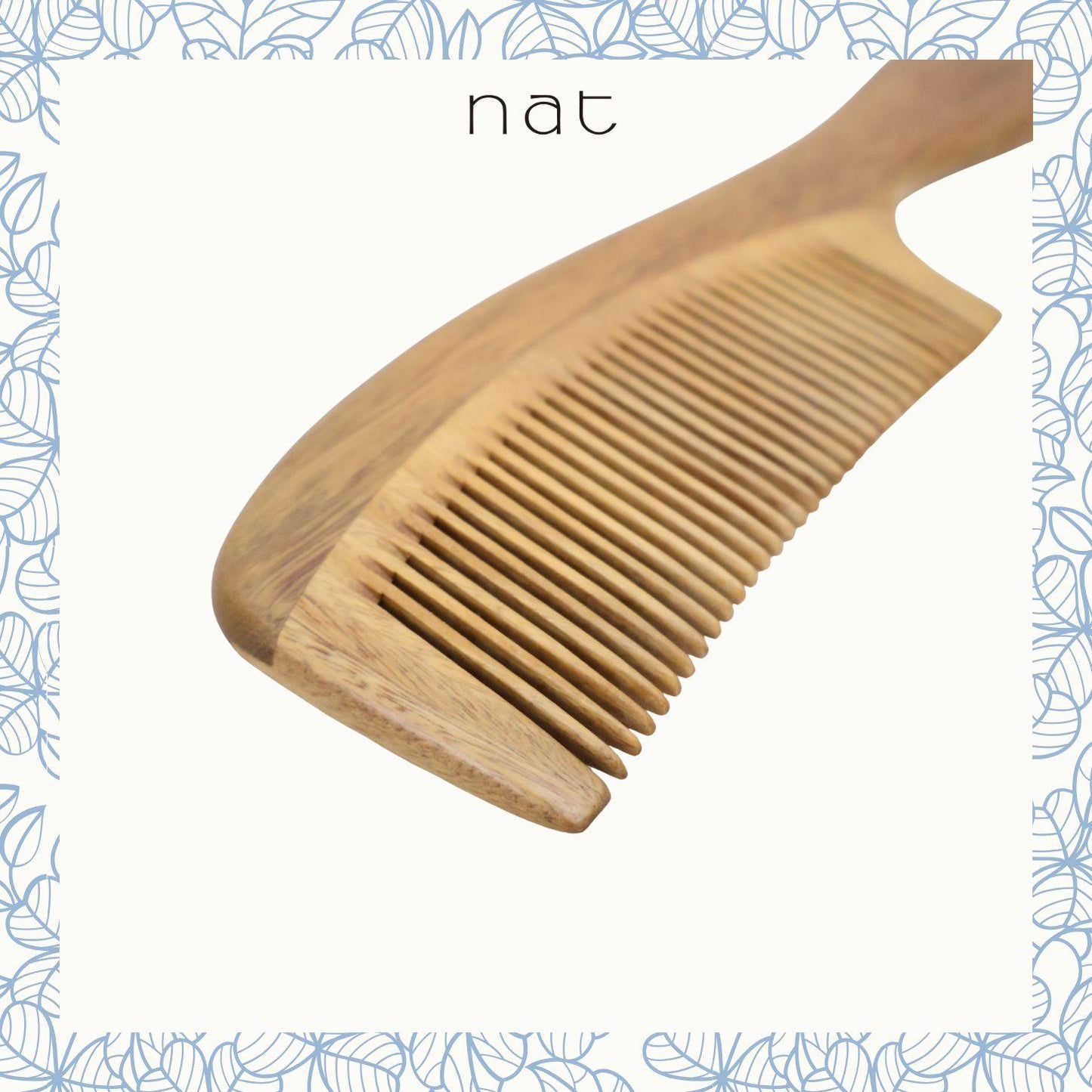 NAT Natural Green Sandalwood Fine Tooth Mix Color Anti-Static Gentle Relief Comb - 9847