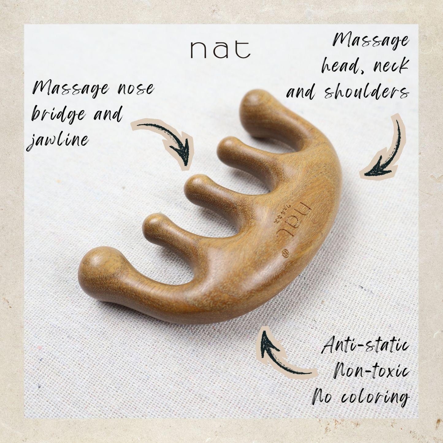 NAT Natural Argentinian Green Sandalwood Massage Anti-Static Comb for Gua Sha and Massaging Care - 9931