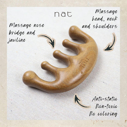 NAT Natural Argentinian Green Sandalwood Massage Anti-Static Comb for Gua Sha and Massaging Care - 9931