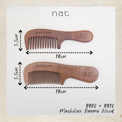 NAT Natural Care Machilus Nanmu Wood Wide & Fine Tooth Anti-Static Comb Set - 9908+9918
