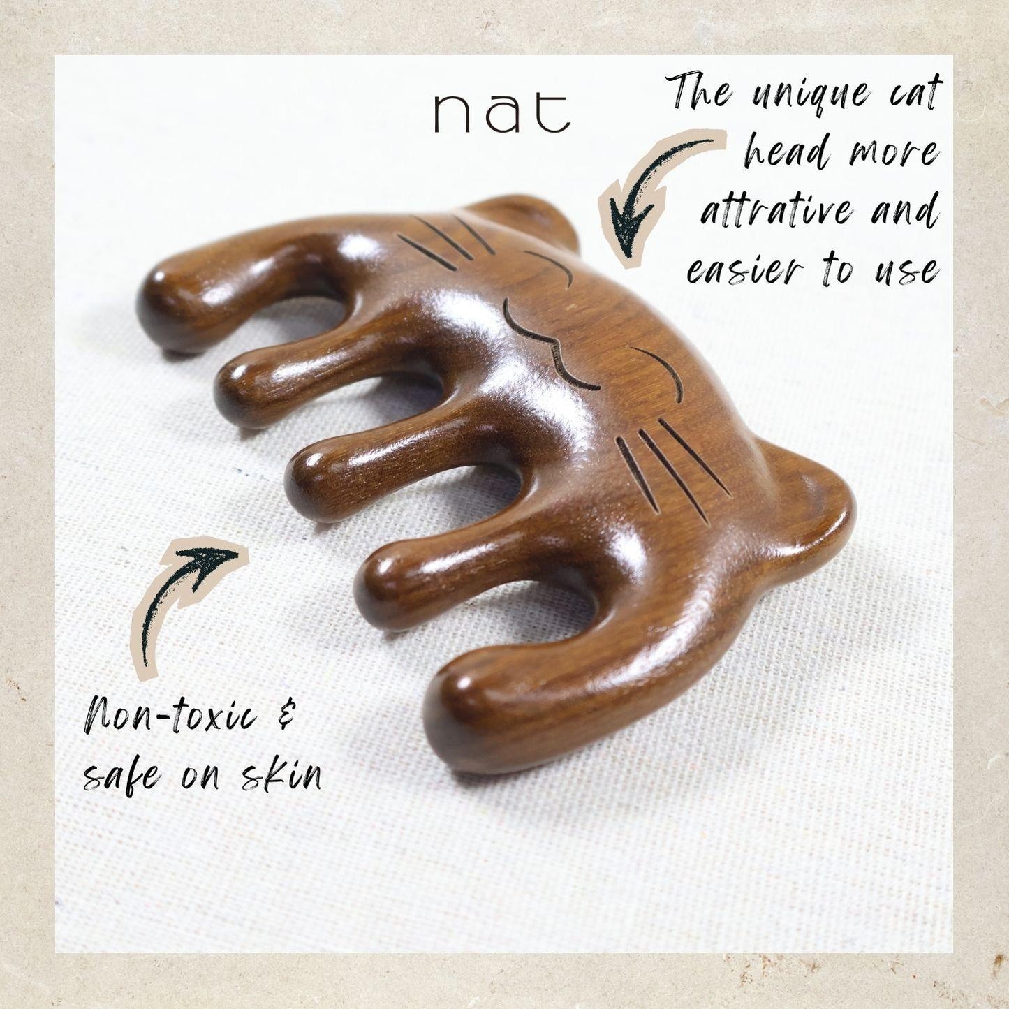 NAT Cat Style Peruvian Balsamo Head Massage Anti-Static Comb for Gua Sha and Massaging - 99CAT2