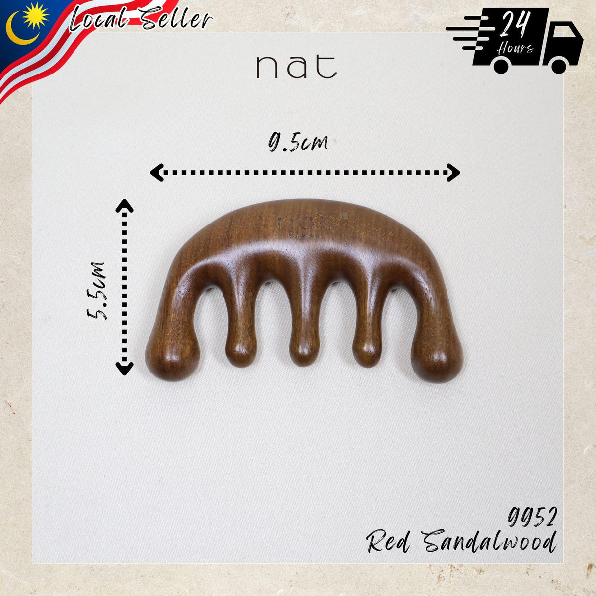 NAT Natural Red Sandalwood Wooden Massage Anti-Static Gua Sha Smooth Care Brush Comb - 9952