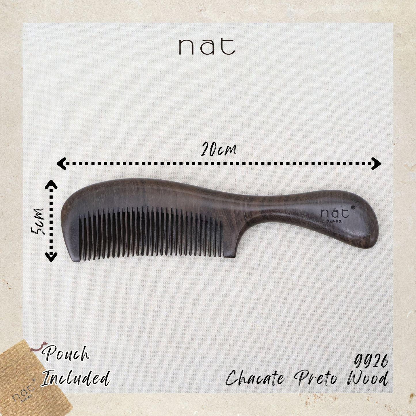 NAT Natural Chacate Preto Wooden Wood Narrow Tooth Premium Anti-Static Care Comb - 9926