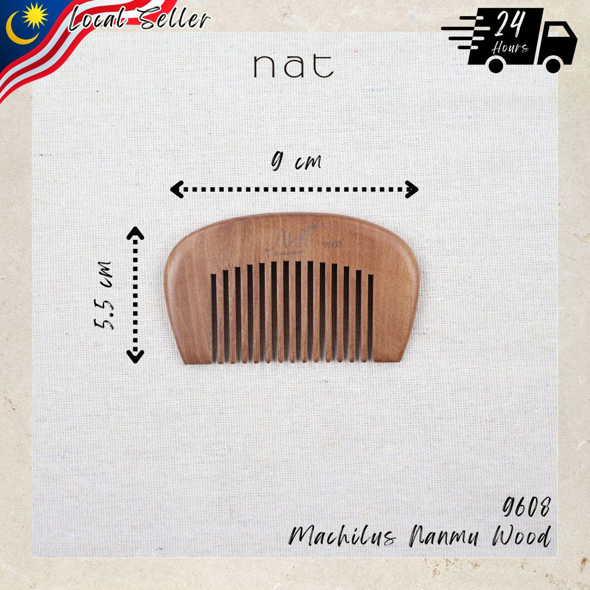 NAT Natural Small Machilus Nanmu Anti Static Wooden Care Comb - 9608