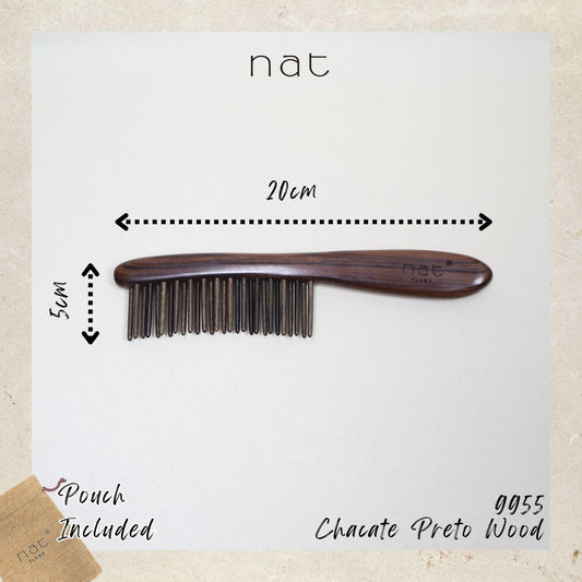 NAT PREMIUM Natural Chacate Preto Wood Hair Detangler Anti-Static Smooth Care Comb - 9955