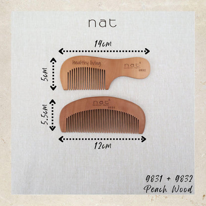 NAT Natural Gold Peach Wood Travel And Portable Anti-Static Stress Relief Combs - 9831+9832