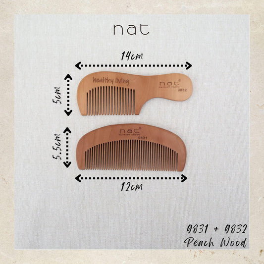 NAT Natural Gold Peach Wood Travel And Portable Anti-Static Stress Relief Combs - 9831+9832
