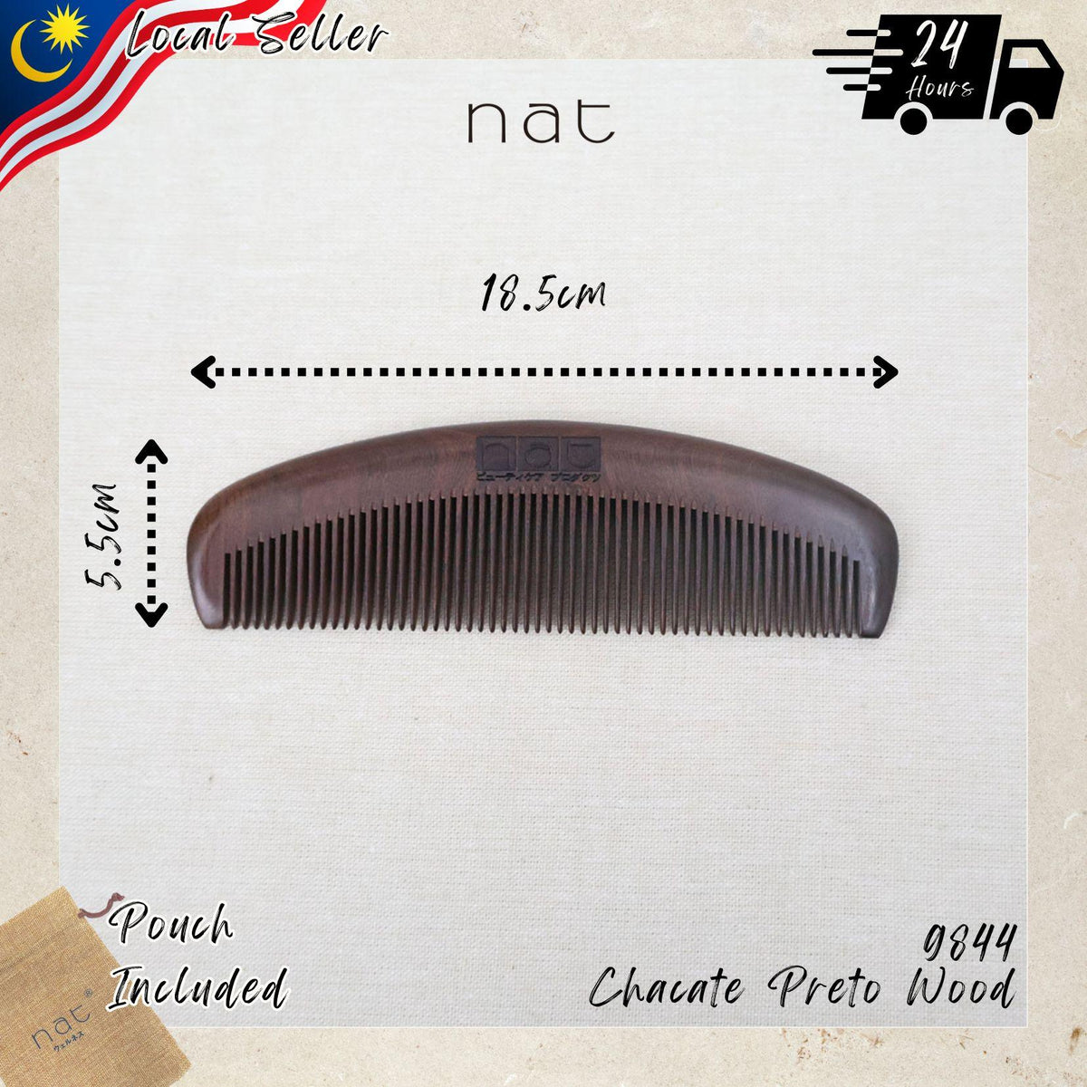 NAT Assorted Natural Chacate Preto Wood Anti-Static Non-Toxic Non-Coloring Combs and Massage Tools