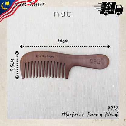 NAT Natural Machilus Nanmu Wood Wide Tooth Anti-Static Gentle Detangle Comb - 9918