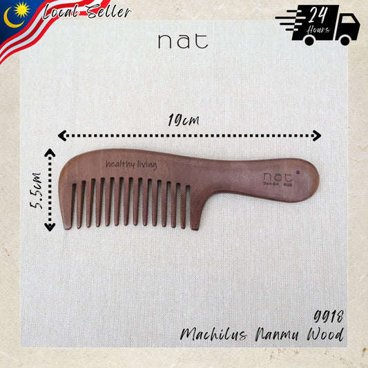 NAT Natural Machilus Nanmu Wood Wide Tooth Anti-Static Gentle Detangle Comb - 9918