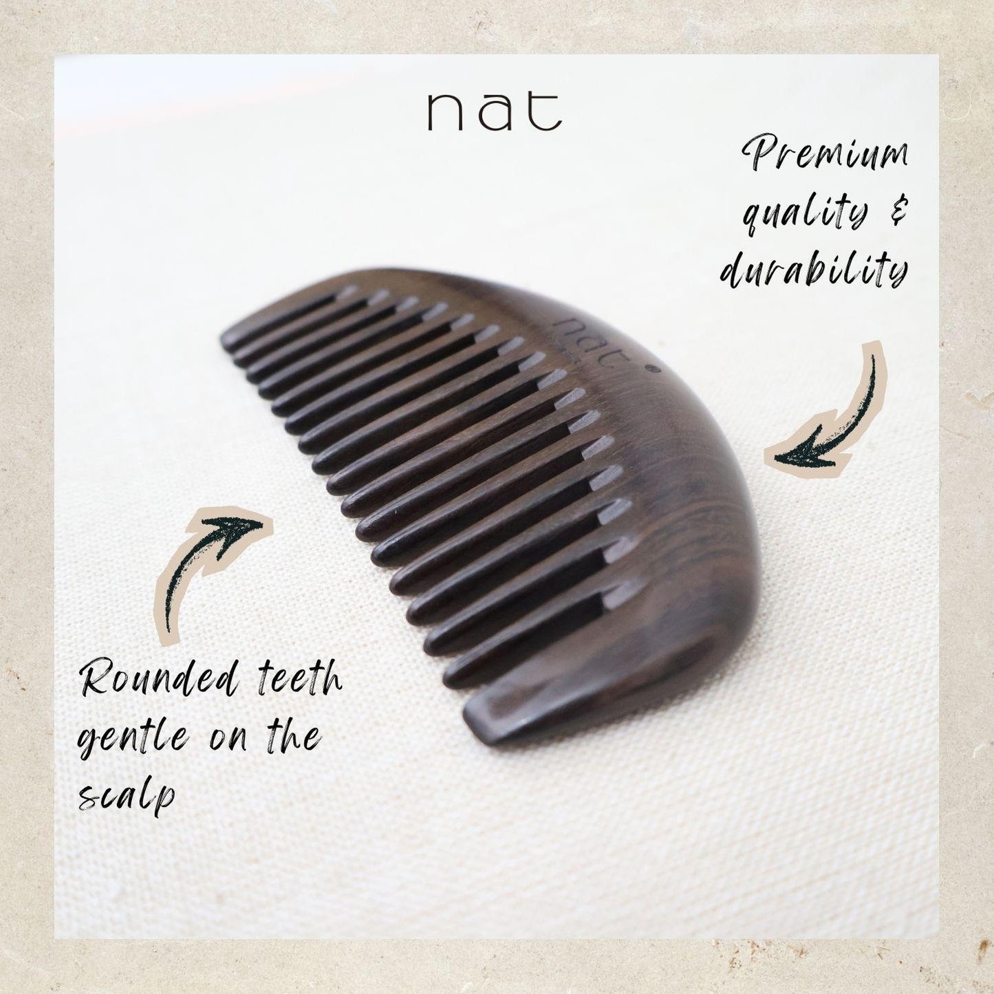 NAT Natural Chacate Preto Wooden Wood Wide Tooth Portable Anti-Static Gentle Care Comb - 9921
