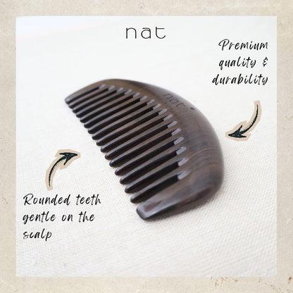 NAT Natural Chacate Preto Wooden Wood Wide Tooth Portable Anti-Static Gentle Care Comb - 9921