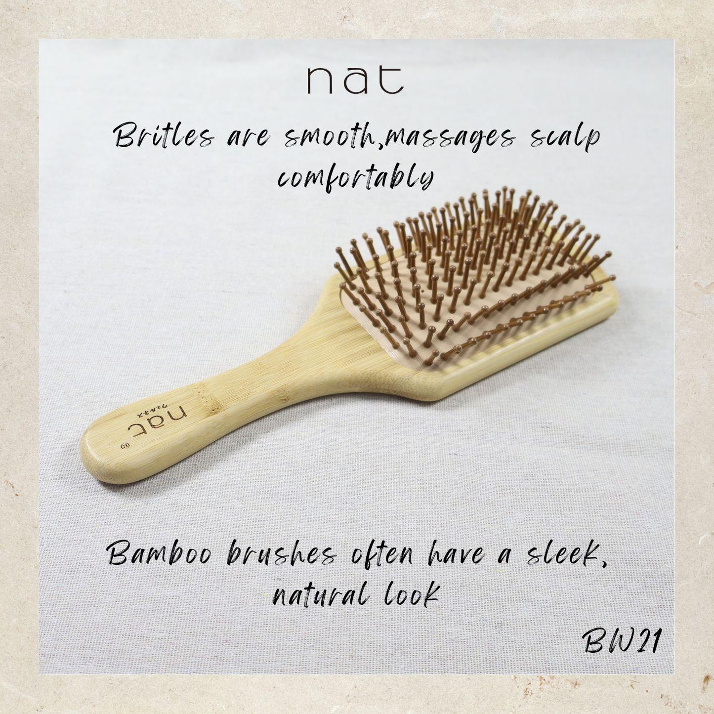 NAT High Quality Bamboo Hair Brushes Combo with Rubber Air Cushion Healthy Scalp - BW20+BW21