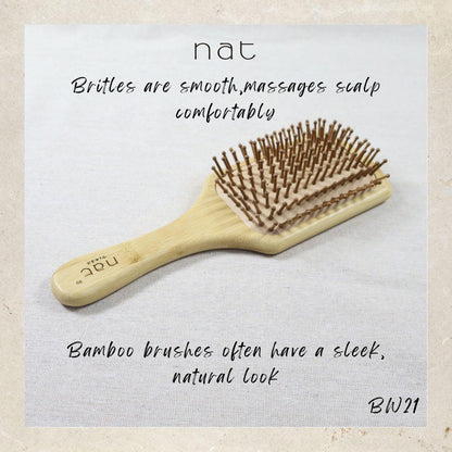 NAT High Quality Bamboo Hair Brushes Combo with Rubber Air Cushion Healthy Scalp - BW20+BW21