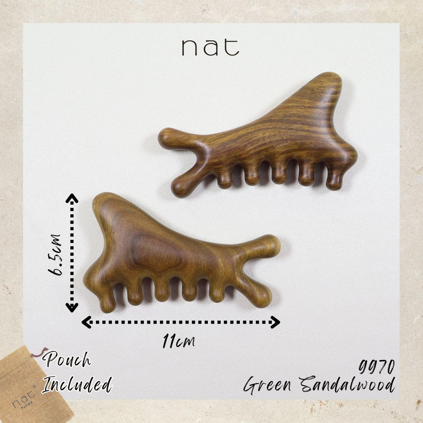 NAT 4-in-1 Natural Argentinian Green Sandalwood Massage Anti-Static Care Hair Comb for Gua Sha and Massaging - 9970