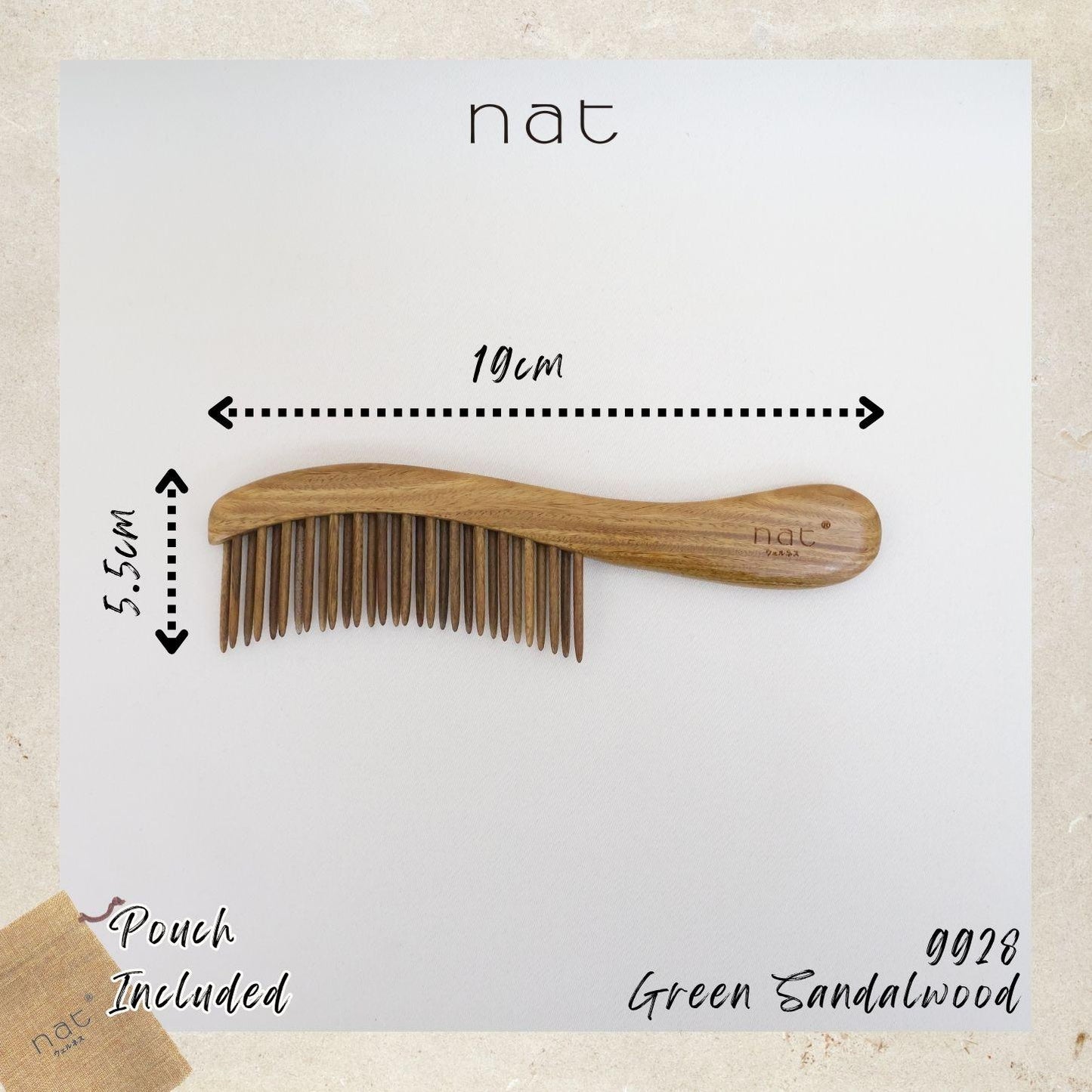 NAT PREMIUM Natural Green Sandalwood Hair Detangler Anti-Static Smooth and Care Comb - 9928