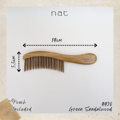NAT PREMIUM Natural Green Sandalwood Hair Detangler Anti-Static Smooth and Care Comb - 9928