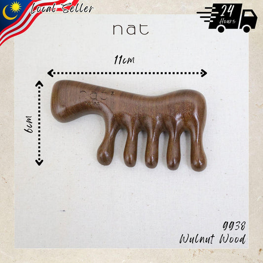 NAT Natural Walnut Wooden Wood Massage Anti-Static Handle Comb for Gua Sha and Massaging - 9938