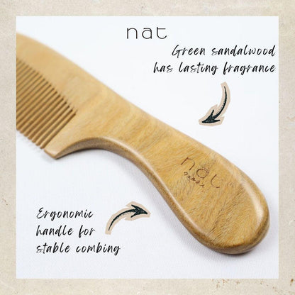NAT Natural Green Sandalwood Narrow Tooth Anti-Static Comb Hair Accessories - 9857