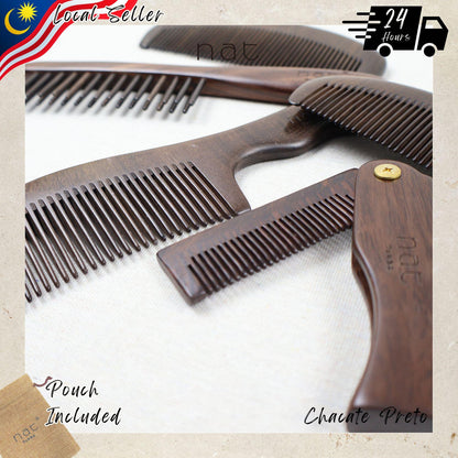 NAT Assorted Natural Chacate Preto Wood Anti-Static Non-Toxic Non-Coloring Combs and Massage Tools