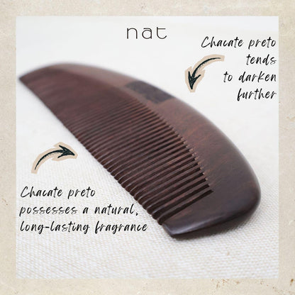 NAT Natural Chacate Preto Wood Fine Tooth Anti-Static Comfort Care Comb - 9844