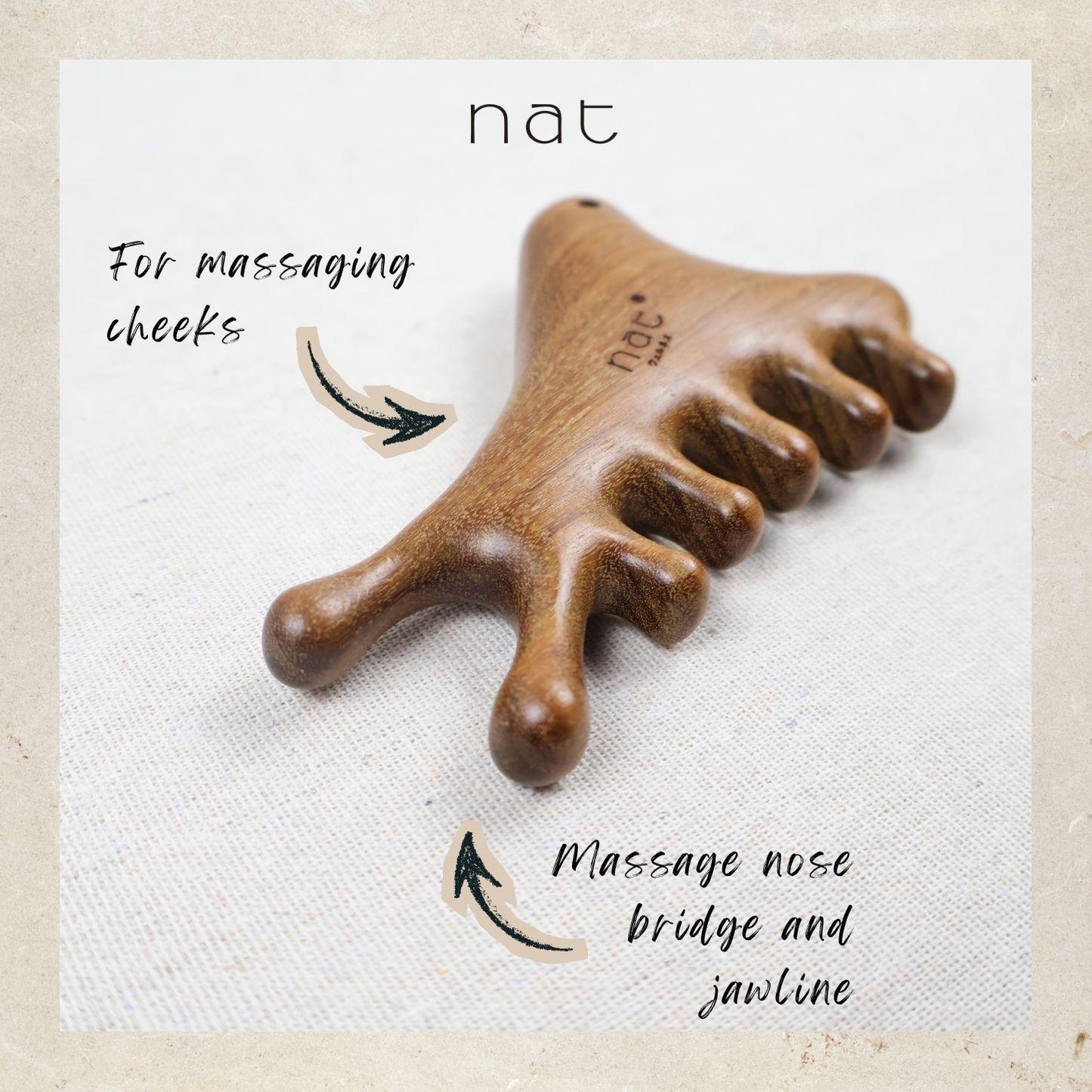 NAT 4-in-1 Natural Red Sandalwood Massage Anti-Static RootCare Comb for Gua Sha and Massaging - 1006