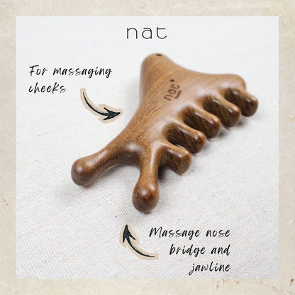 NAT 4-in-1 Natural Red Sandalwood Massage Anti-Static RootCare Comb for Gua Sha and Massaging - 1006