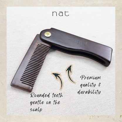 NAT High Quality & Premium Anti Static Natural Chacate Preto Wooden Foldable Gentle Care Comb - 9977