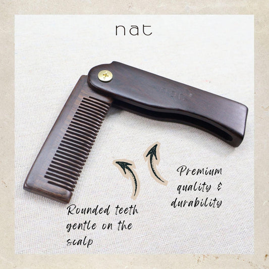 NAT High Quality & Premium Anti Static Natural Chacate Preto Wooden Foldable Gentle Care Comb - 9977