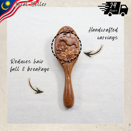 NAT High Quality & Premium Oriental Handcrafted Natural & Anti Static Red Sandalwood Premium Head Brush - BW26