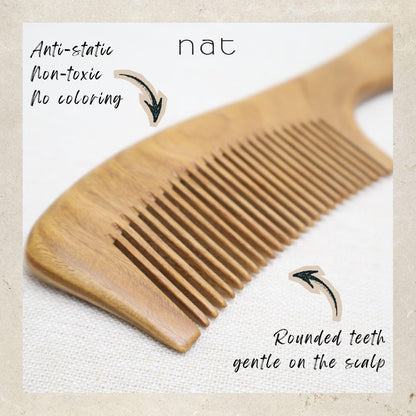 NAT Natural Green Sandalwood Fine Tooth Anti-Static Soft Care Hair Comb - 9841