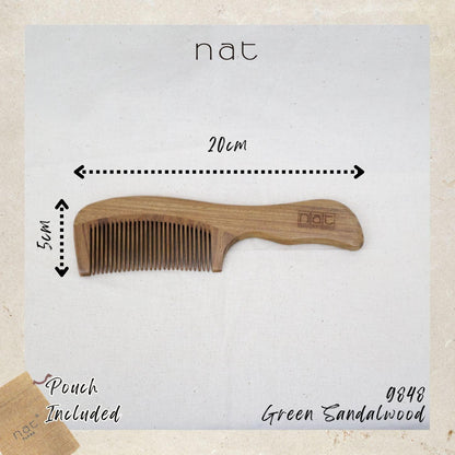 NAT Natural Shine Green Sandalwood Fine Tooth Anti-Static Comb - 9848