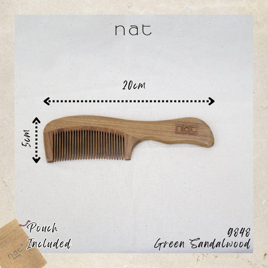 NAT Natural Shine Green Sandalwood Fine Tooth Anti-Static Comb - 9848