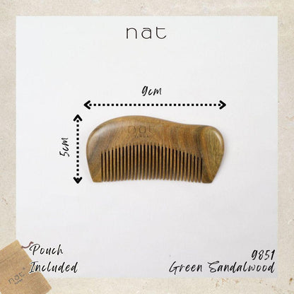 NAT Natural Green Sandalwood Narrow Tooth Anti-Static Curved Handy Comb Hair Accessories - 9851