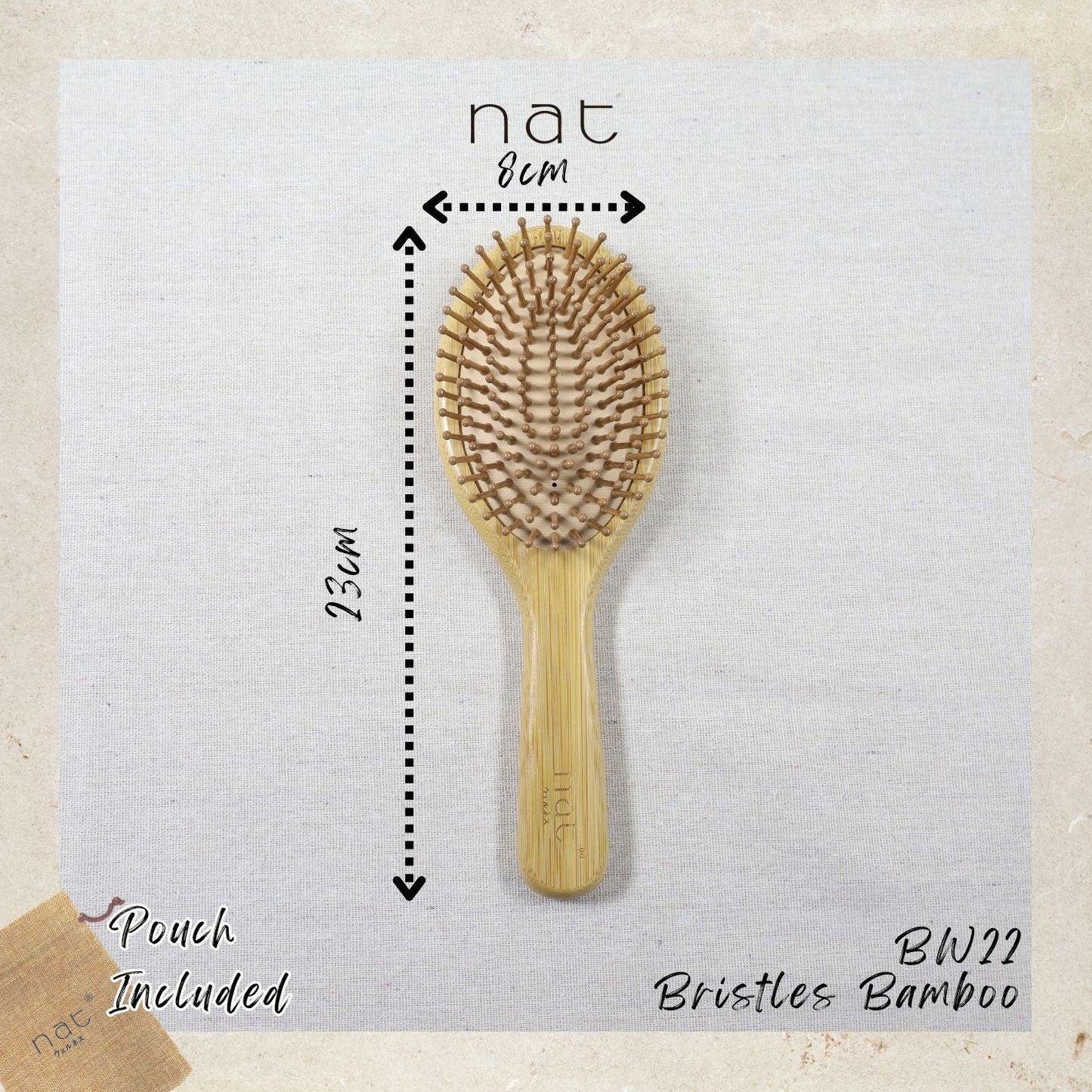 NAT High Quality & Natural Anti Static Bamboo Hair Brush with Rubber Air Cushion Gentle Scalp Care Comb - BW22