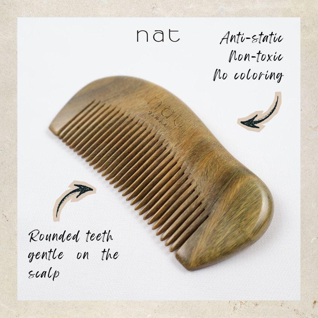NAT Natural Green Sandalwood Narrow Tooth Anti-Static Curved Handy Comb Hair Accessories - 9851