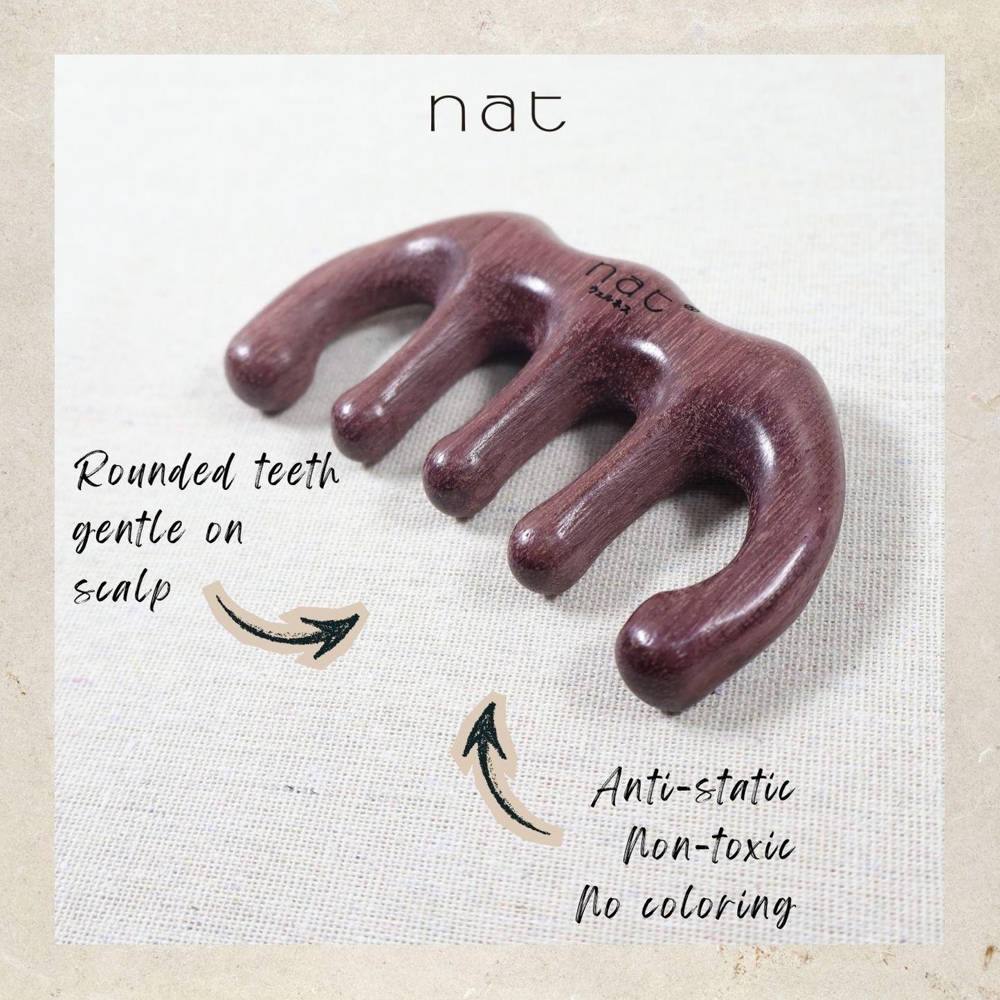 NAT Natural Purpleheart Wood Wooden Massage Anti-Static Gua Sha Gentle Care Comb - 9961