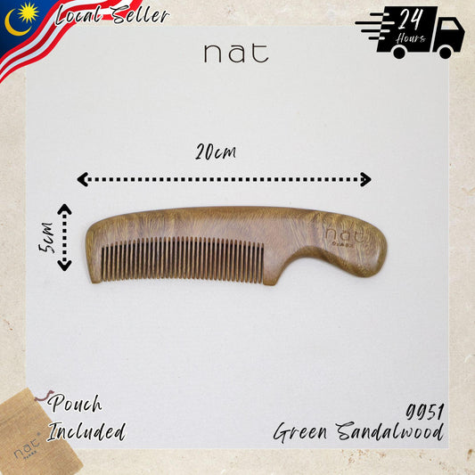 NAT Natural Green Sandalwood Portable and Handy Hair Anti-Static Prime Styling Comb - 9951