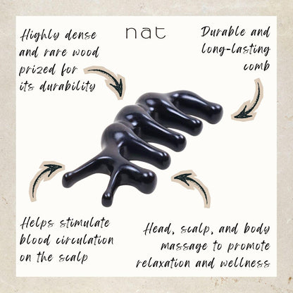 NAT Natural Silky Glide Rare African Blackwood Dalbergia Wood Wooden Massage Anti-Static Gua Sha Comb - 9946