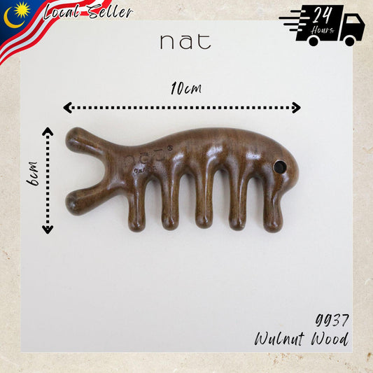NAT Natural Walnut Wooden Wood Massage Anti-Static Smooth Handle Comb Tool for Gua Sha and Massaging - 9937