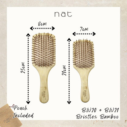 NAT High Quality Bamboo Hair Brushes Combo with Rubber Air Cushion Healthy Scalp - BW20+BW21
